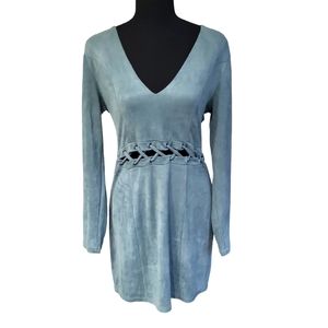 EUC faux suede Charlotte Russe women's green cutout lace waist mini dress, M